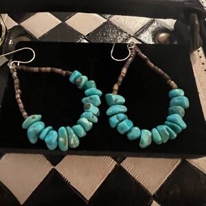 Turquoise Chip Hoop Earrings - Women Jewelry